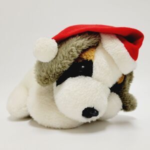 Saint Bernard Puppy Dog Plush Red Santa Hat Vtg Stuffed Animal Toy 10" Taiwan
